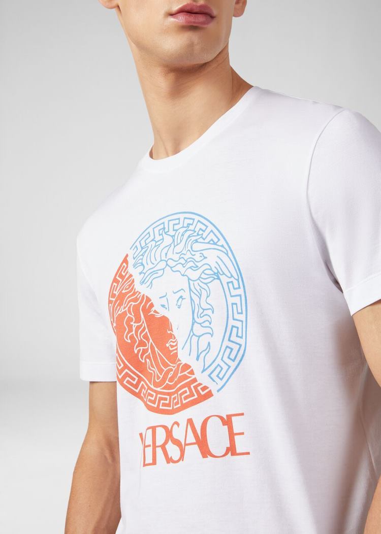 Versace Sustainable Medusa Logo T Shirt μπλουζακια ανδρικα ασπρα | BVWGNUA