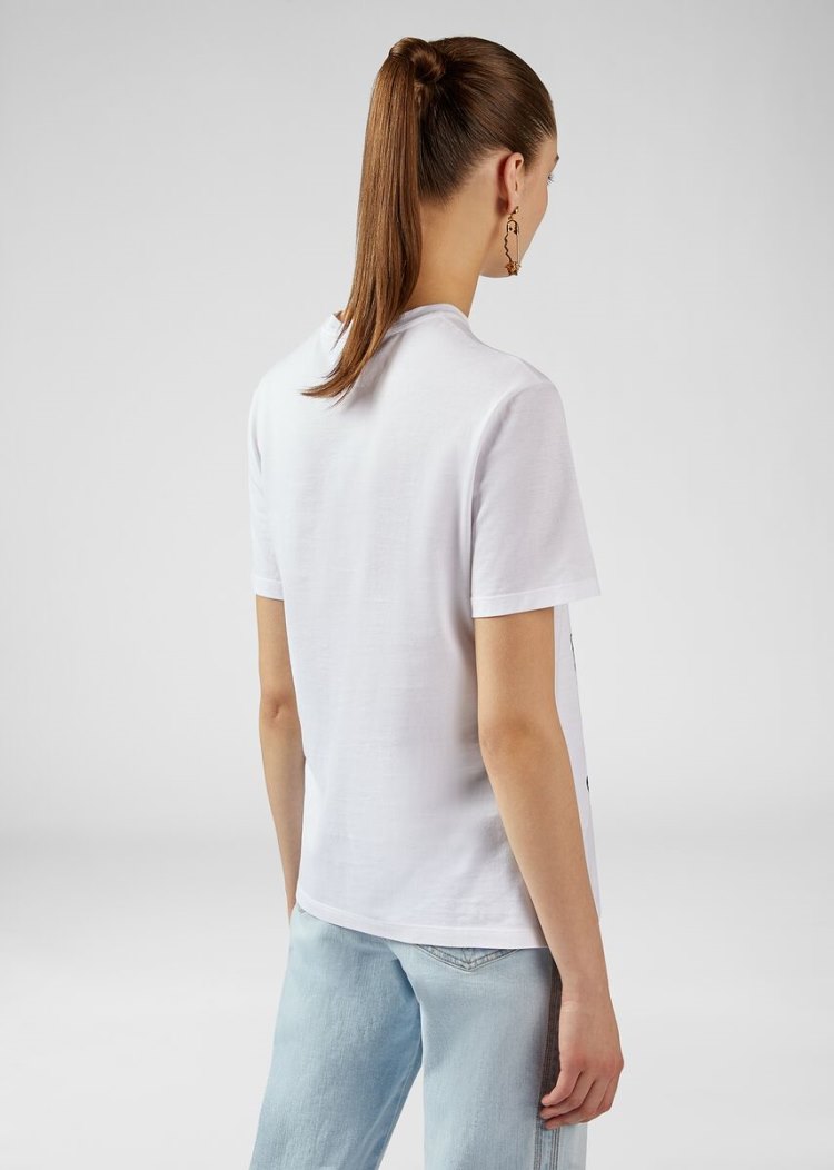 Versace Sustainable Ασφαλείας Pin Logo T Shirt μπλουζακια γυναικεια ασπρα | VWRPOZG