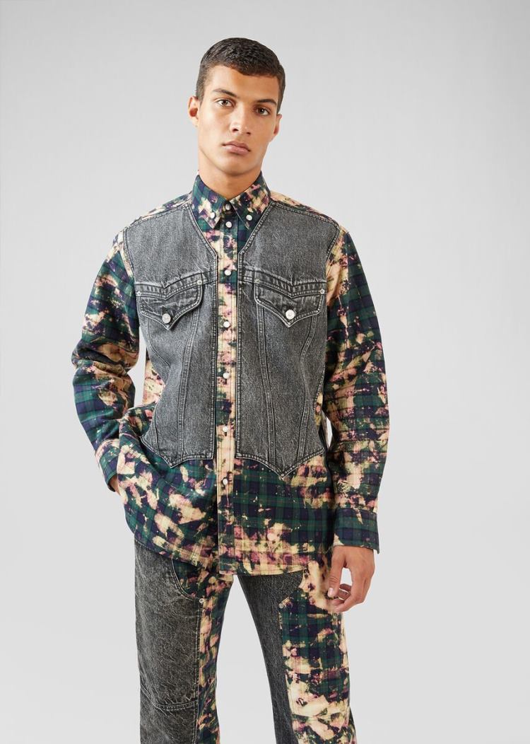 Versace Tartan Motif Denim Shirt πουκαμισα ανδρικα Πολύχρωμο | ZBJJRMU