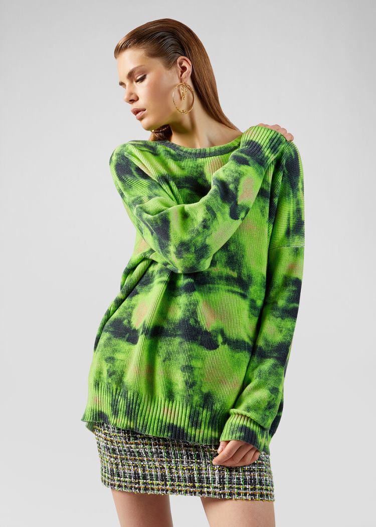 Versace Tie-Dye Cashmere Blend πουλοβερ Πουλόβερ γυναικεια πρασινο μαυρα | EEQ7G67