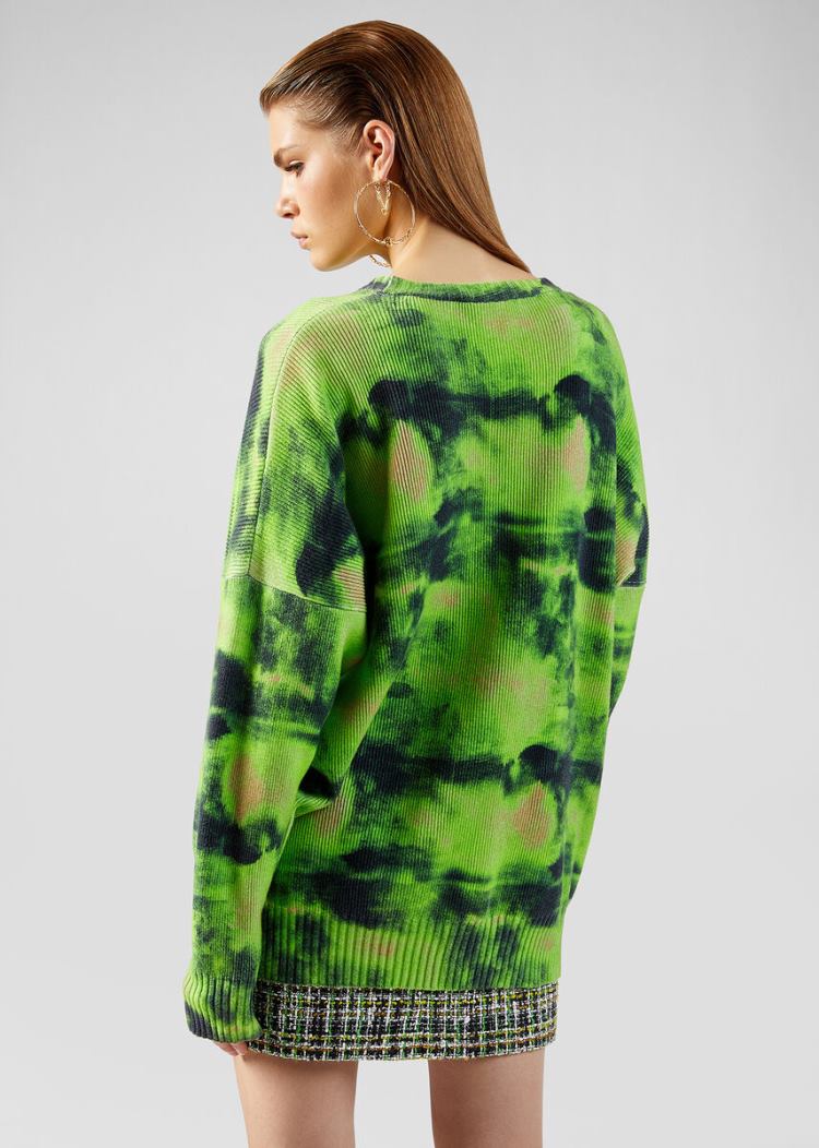 Versace Tie-Dye Cashmere Blend πουλοβερ Πουλόβερ γυναικεια πρασινο μαυρα | EEQ7G67