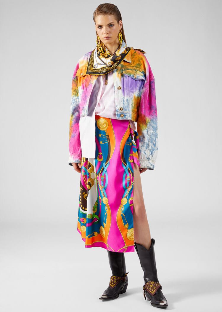 Versace Tie-Dye Denim Jacket μπουφαν γυναικεια Πολύχρωμο | XXU2CNS