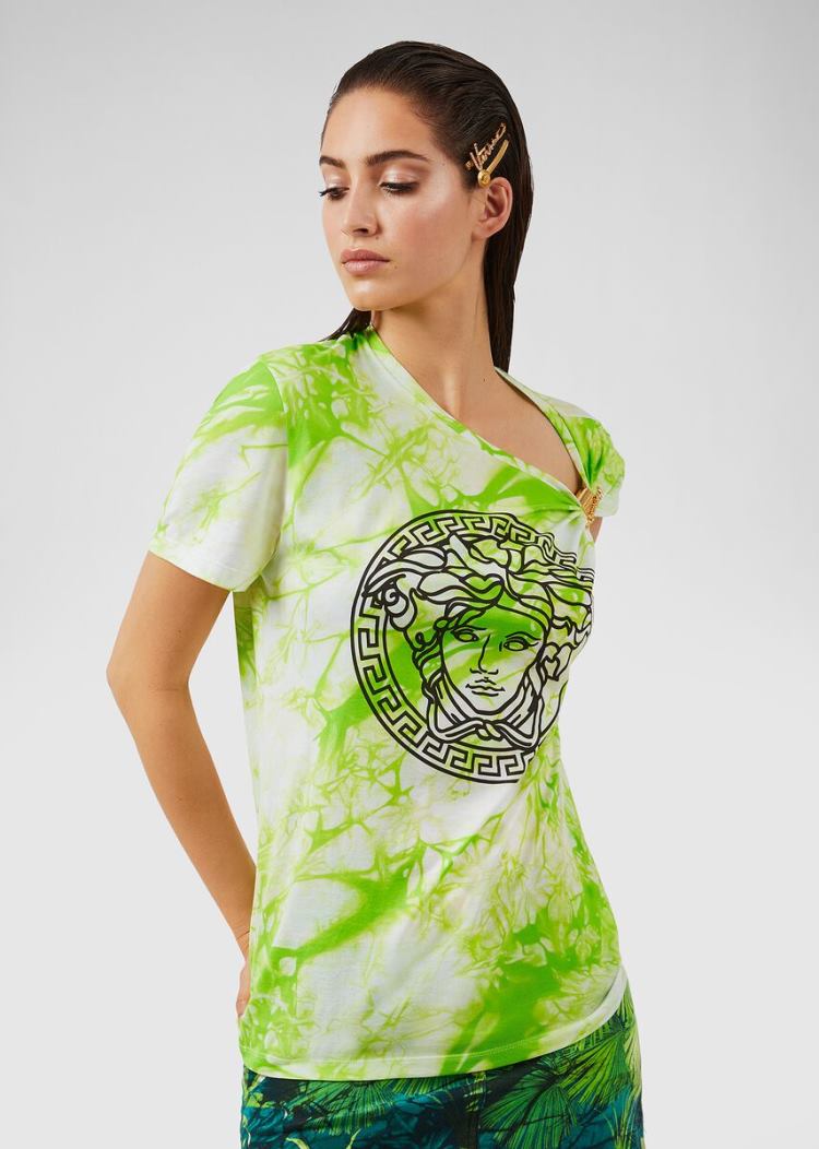 Versace Tie-Dye Medusa T Shirt μπλουζακια γυναικεια πρασινο | O7C6Y3F