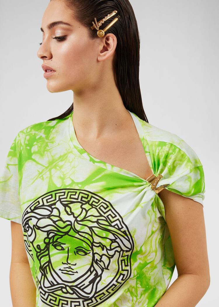 Versace Tie-Dye Medusa T Shirt μπλουζακια γυναικεια πρασινο | O7C6Y3F