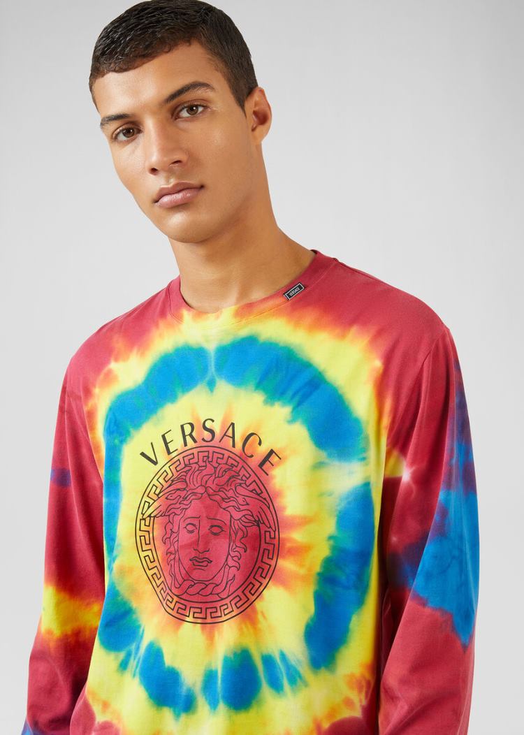 Versace Tie-Dye Motif Long Sleeve T Shirt μπλουζακια ανδρικα Πολύχρωμο | WYNAXNA