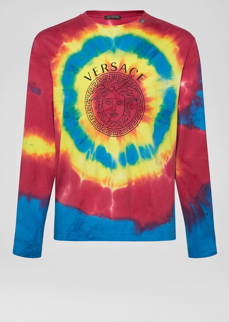Versace Tie-Dye Motif Long Sleeve T Shirt μπλουζακια ανδρικα Πολύχρωμο | WYNAXNA
