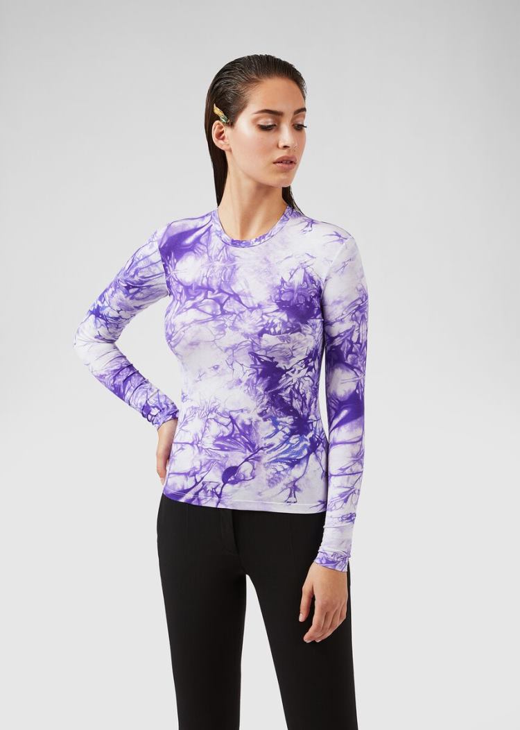 Versace Tie-Dye Print Long Sleeve T Shirt μπλουζακια γυναικεια μωβ | 6AVKDNB