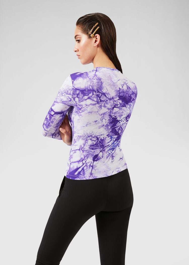 Versace Tie-Dye Print Long Sleeve T Shirt μπλουζακια γυναικεια μωβ | 6AVKDNB