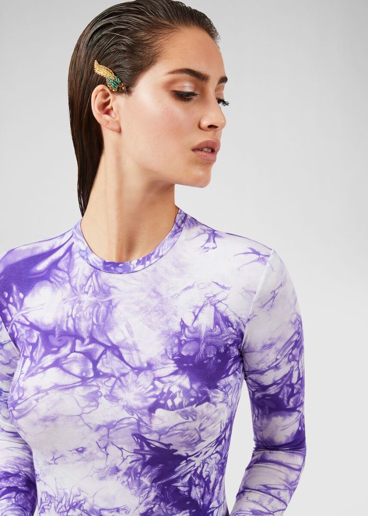 Versace Tie-Dye Print Long Sleeve T Shirt μπλουζακια γυναικεια μωβ | 6AVKDNB