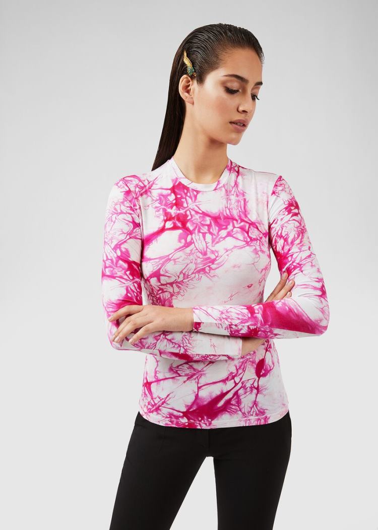 Versace Tie-Dye Print Long Sleeve T Shirt μπλουζακια γυναικεια ροζ | WQJ3YYX