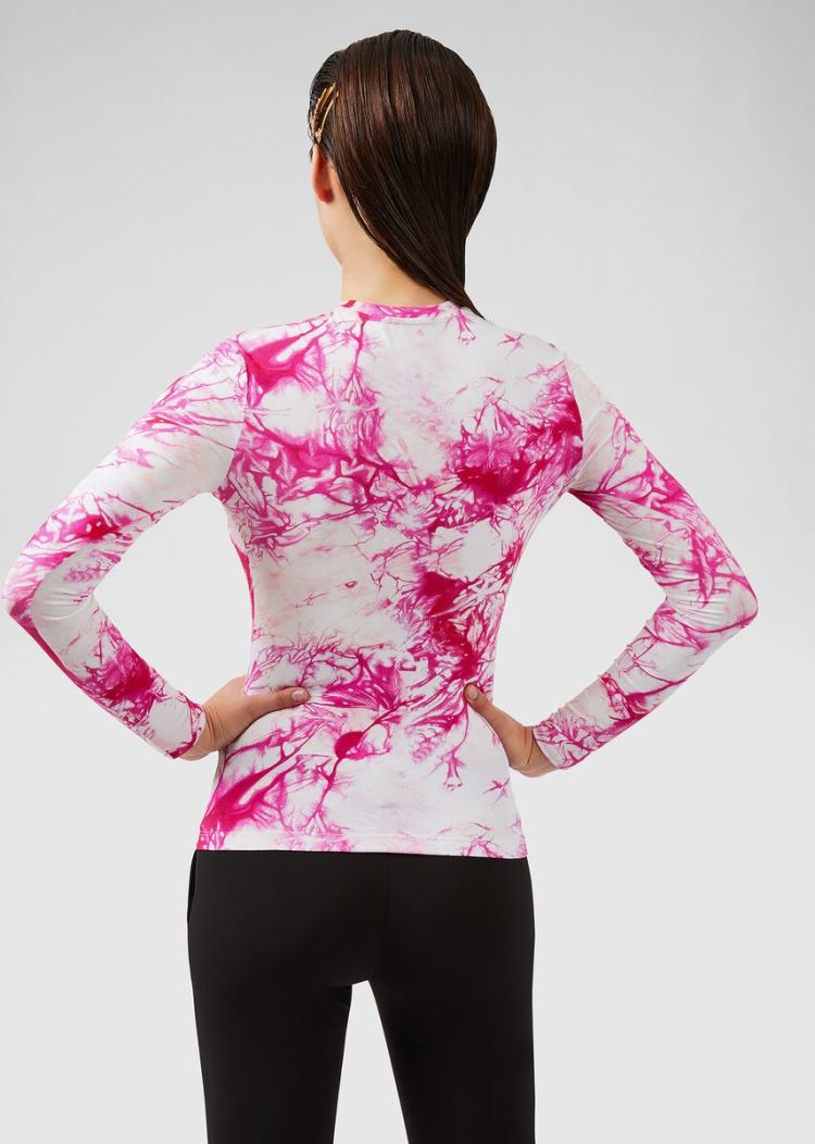 Versace Tie-Dye Print Long Sleeve T Shirt μπλουζακια γυναικεια ροζ | WQJ3YYX