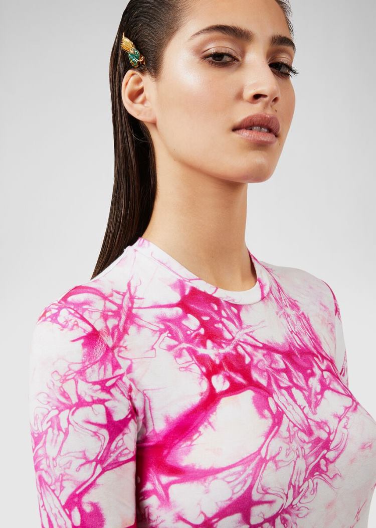Versace Tie-Dye Print Long Sleeve T Shirt μπλουζακια γυναικεια ροζ | WQJ3YYX