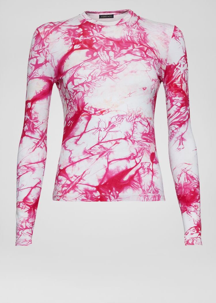 Versace Tie-Dye Print Long Sleeve T Shirt μπλουζακια γυναικεια ροζ | WQJ3YYX