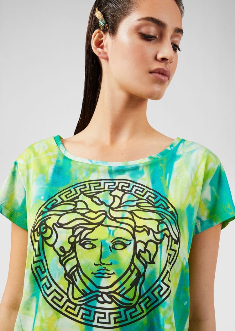 Versace Tie-Dye Print Medusa T Shirt μπλουζακια γυναικεια Πολύχρωμο | SRSMDAC