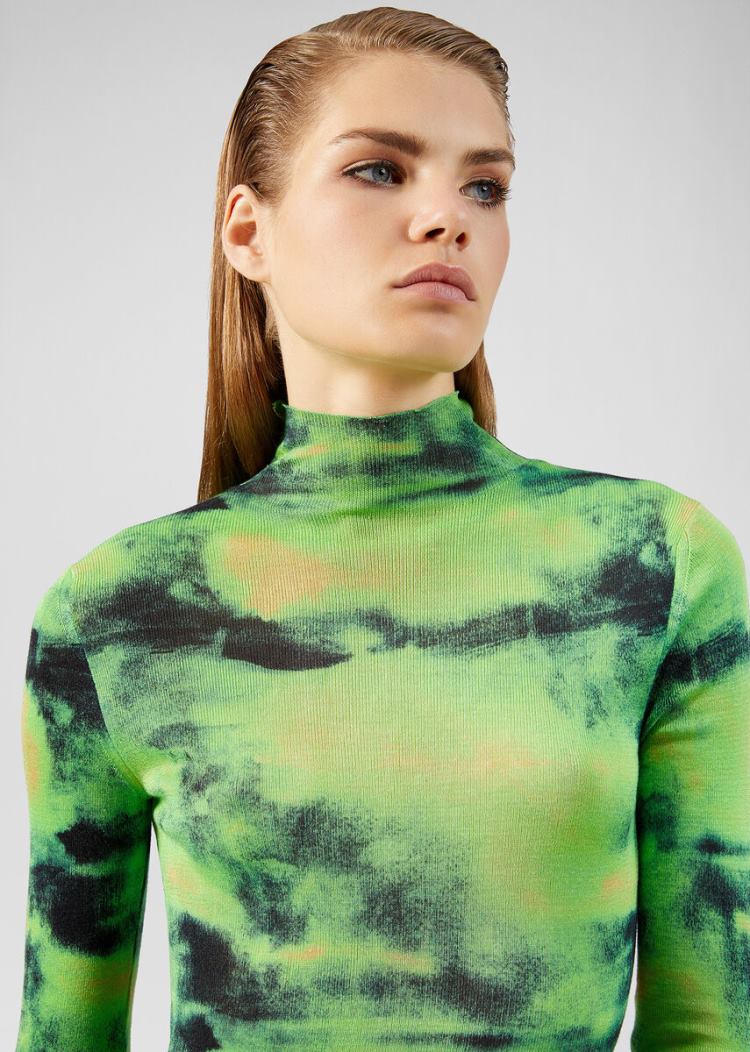 Versace Tie-Dye Silk πουλοβερ Πουλόβερ γυναικεια πρασινο μαυρα | ECISC9M