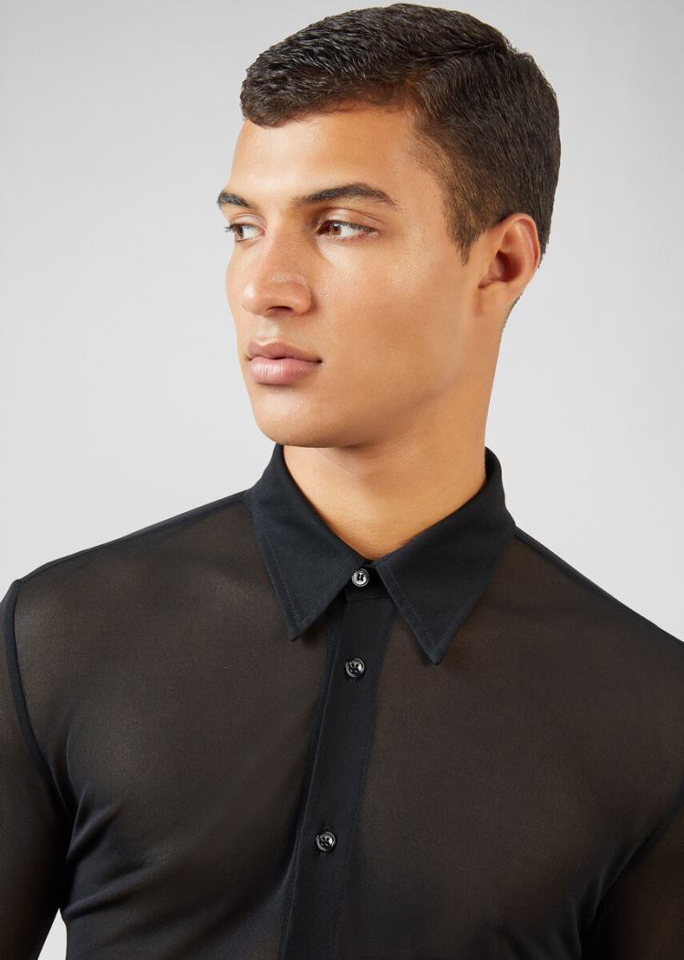 Versace Transparent Jersey Shirt πουκαμισα ανδρικα μαυρα | 7H48KLH