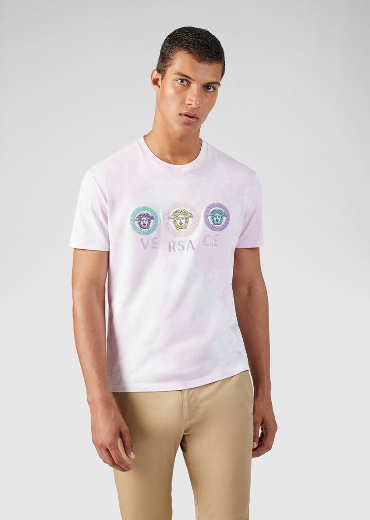 Versace Tye-Die Medusa T Shirt μπλουζακια ανδρικα ασπρα | LZFZP5Z