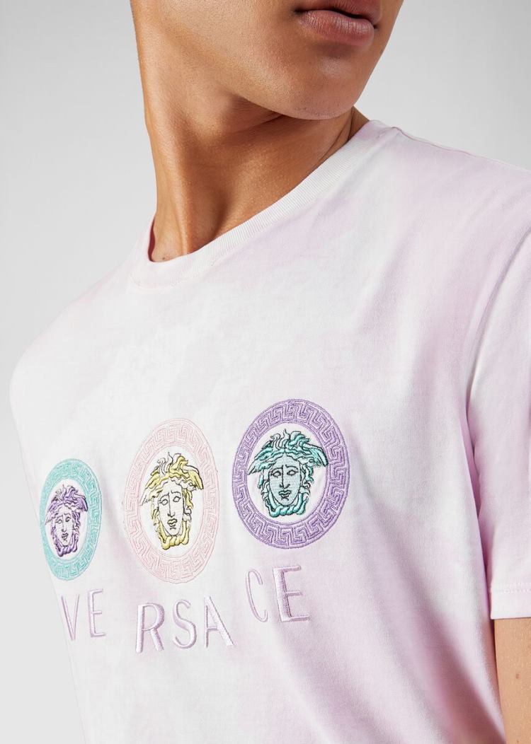 Versace Tye-Die Medusa T Shirt μπλουζακια ανδρικα ασπρα | LZFZP5Z