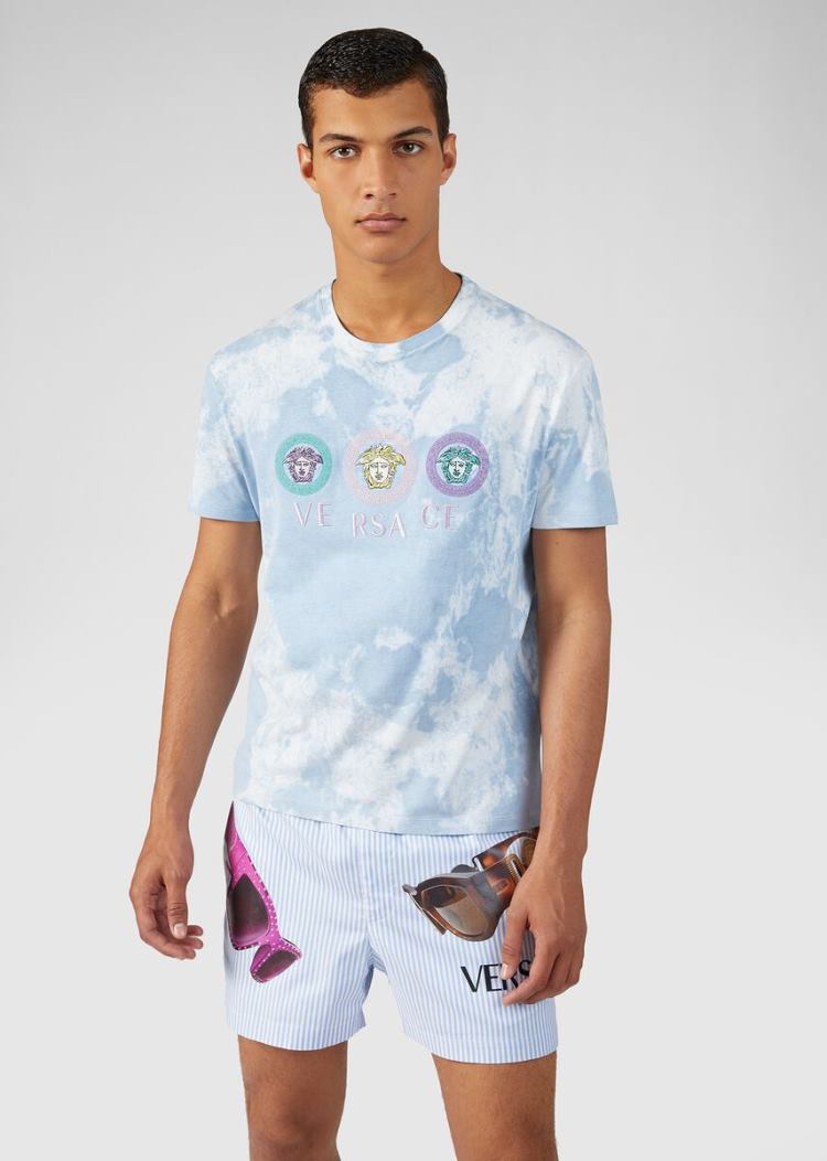 Versace Tye-Die Medusa T Shirt μπλουζακια ανδρικα μπλε | WGDXXKY