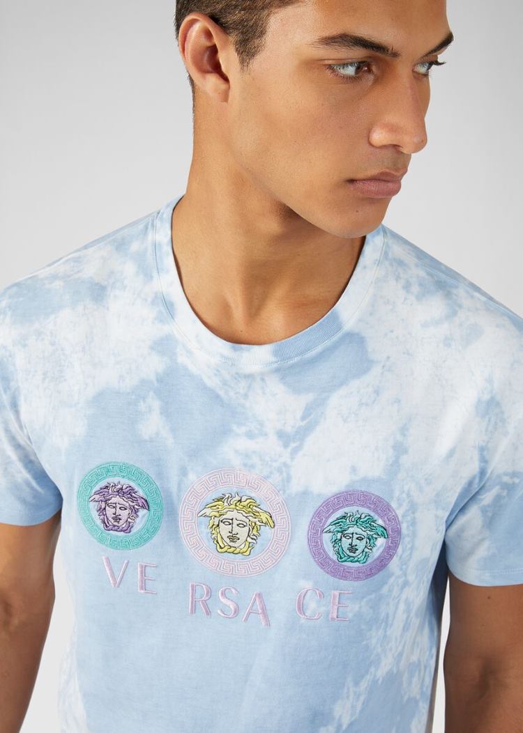 Versace Tye-Die Medusa T Shirt μπλουζακια ανδρικα μπλε | WGDXXKY