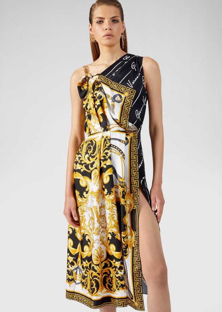 Versace V Barocco Print Asymmetric Silk φορεμα φορεμα γυναικεια Πολύχρωμο | JNLQ8C8