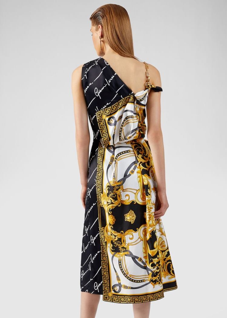 Versace V Barocco Print Asymmetric Silk φορεμα φορεμα γυναικεια Πολύχρωμο | JNLQ8C8
