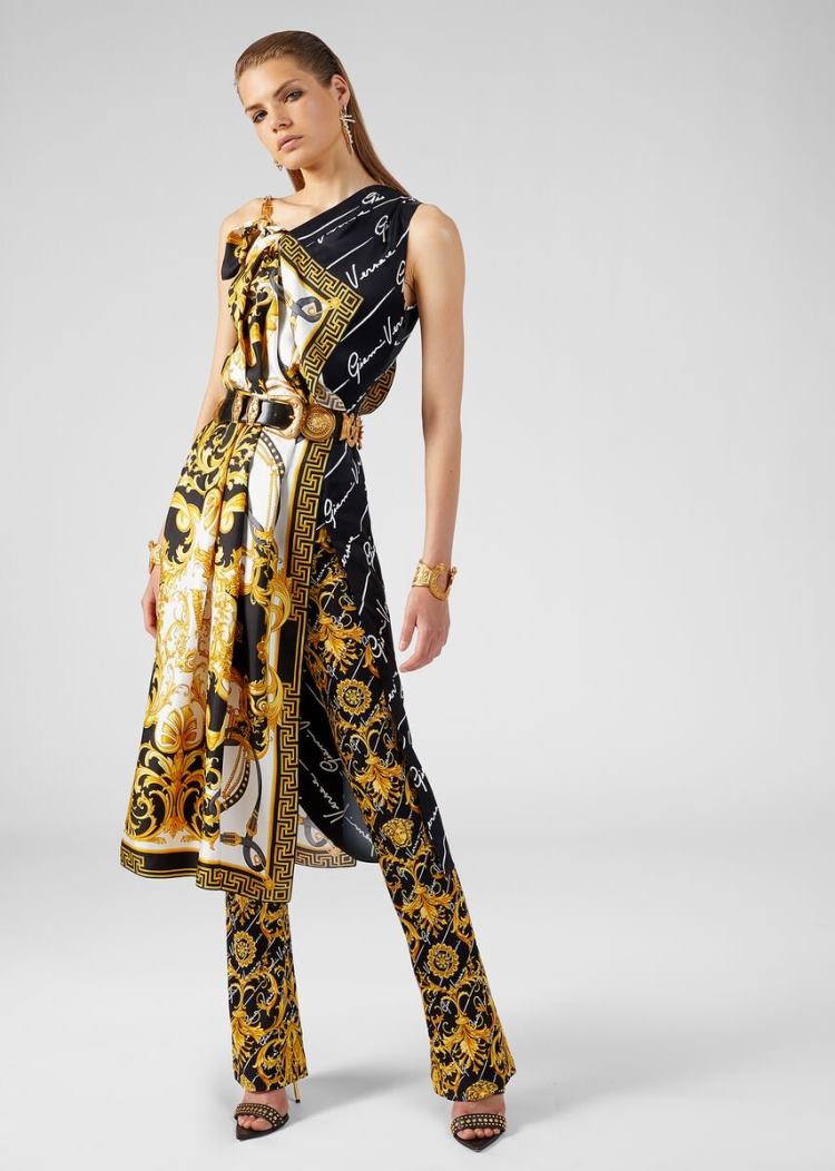 Versace V Barocco Print Asymmetric Silk φορεμα φορεμα γυναικεια Πολύχρωμο | JNLQ8C8