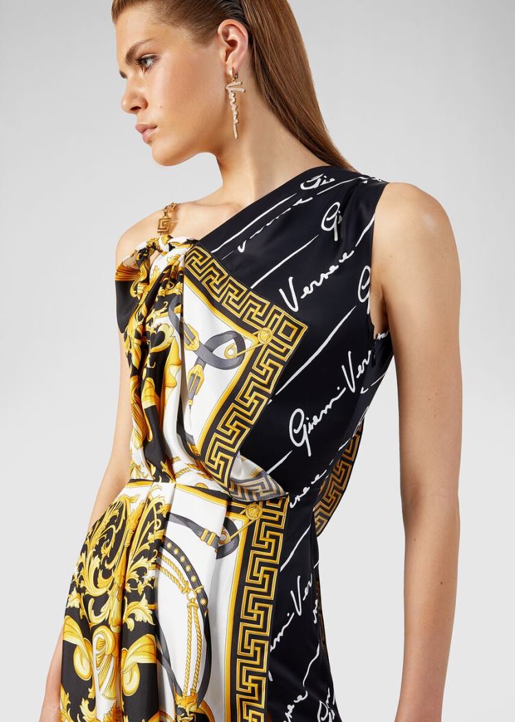 Versace V Barocco Print Asymmetric Silk φορεμα φορεμα γυναικεια Πολύχρωμο | JNLQ8C8