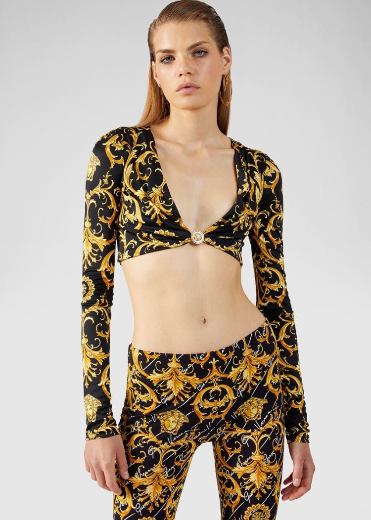 Versace V Barocco Print Crop Top Αριστος γυναικεια Πολύχρωμο | U78F7QE