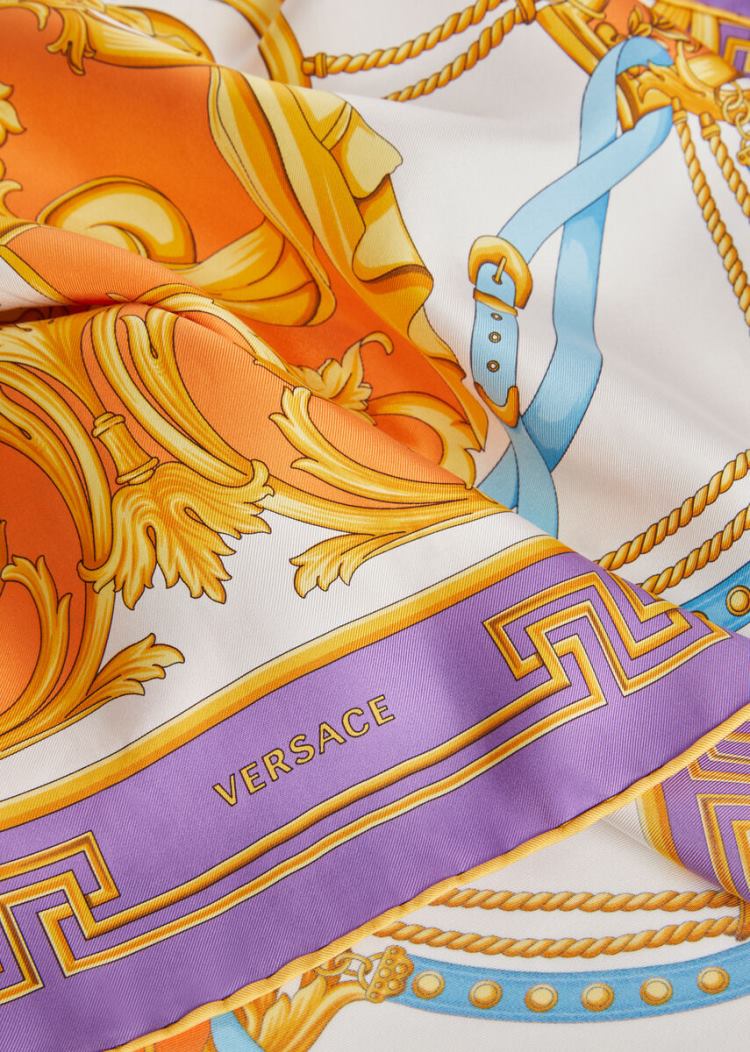 Versace V-Barocco Print Silk Foulard γυναικεια πορτοκαλι Πολύχρωμο | W4HAE1K