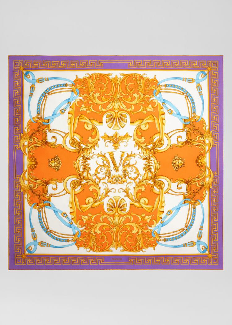 Versace V-Barocco Print Silk Foulard γυναικεια πορτοκαλι Πολύχρωμο | W4HAE1K