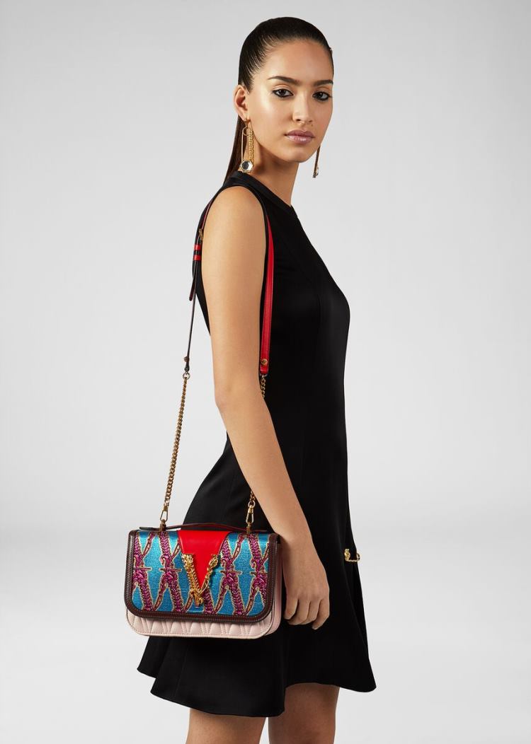 Versace V-Jacquard Virtus Shoulder Bag Virtus Bag γυναικεια Πολύχρωμο | ZB8ALS4