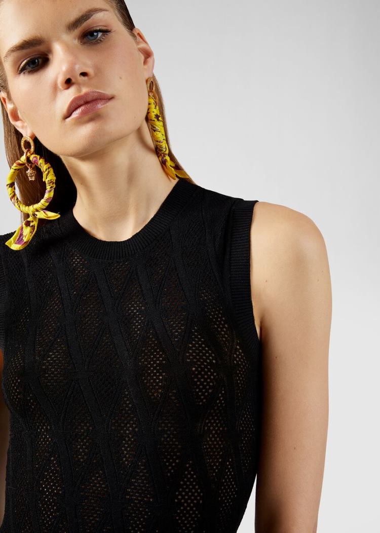 Versace V-Pattern δαντελα φορεμα φορεμα γυναικεια μαυρα | MEVDCXE