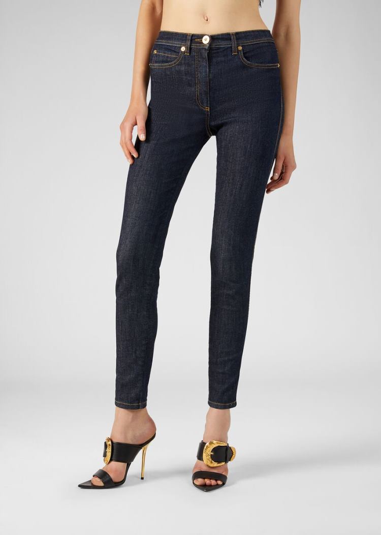 Versace V-Stitch Skinny Jeans τζιν παντελονι γυναικεια μπλε | FTKWZIL