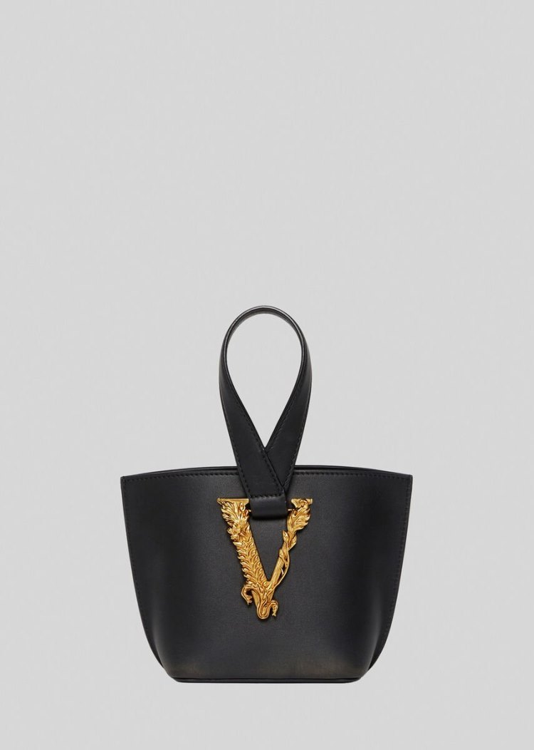 Versace Virtus Bucket Bag Top Handle γυναικεια μαυρα | ZRVGJR3