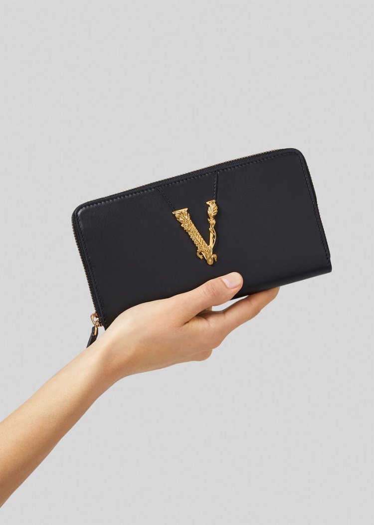 Versace Virtus Continental Wallet πορτοφολια γυναικεια μαυρα | W9IFUV3