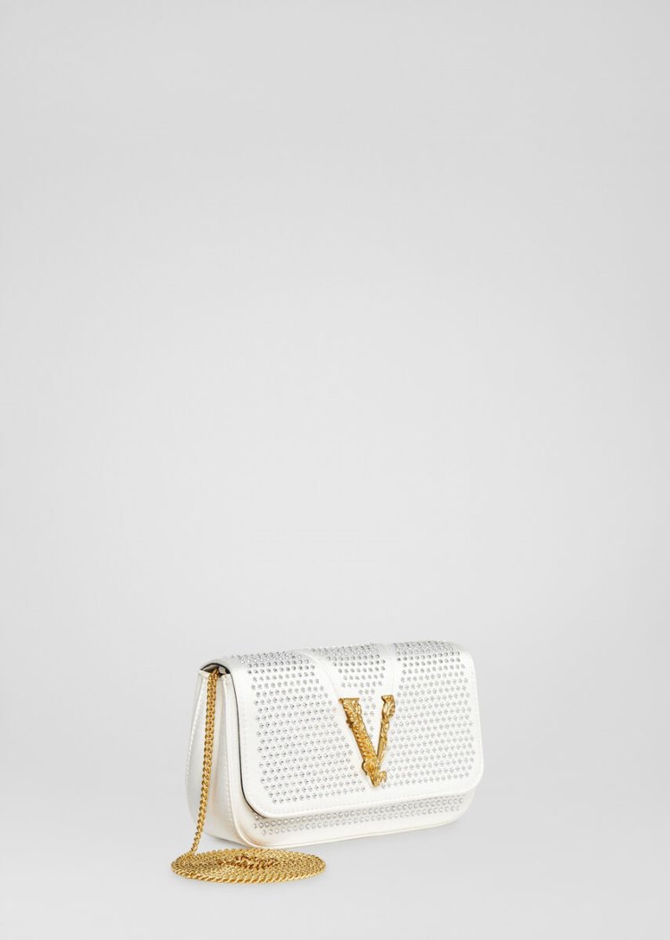 Versace Virtus Embellished Evening Bag Evening Bags γυναικεια ασπρα | 0HIDPYM