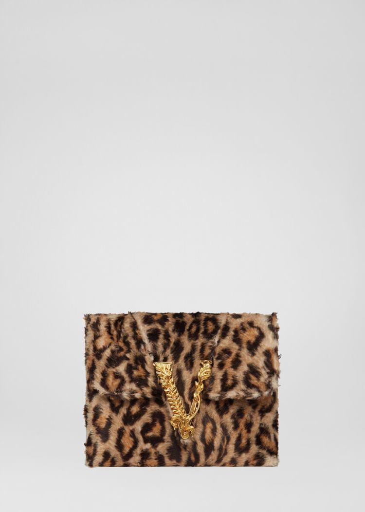 Versace Virtus Faux Fur Clutch Virtus Bag γυναικεια λεοπαρ | 9L5GOM7