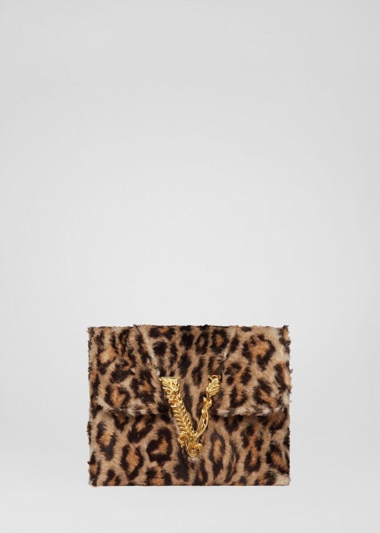 Versace Virtus Faux Fur Clutch Τσαντα Μεσησ γυναικεια λεοπαρ | 9B9HVM0