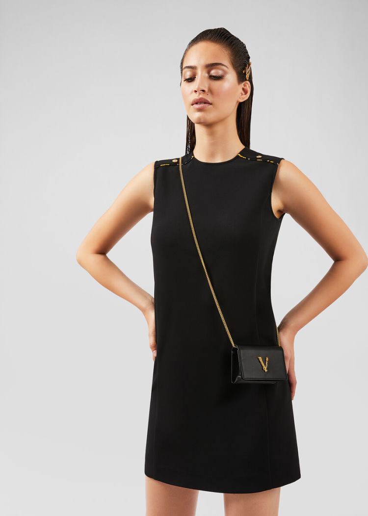 Versace Virtus Mini Chain πορτοφολια γυναικεια μαυρα | R74ETQN
