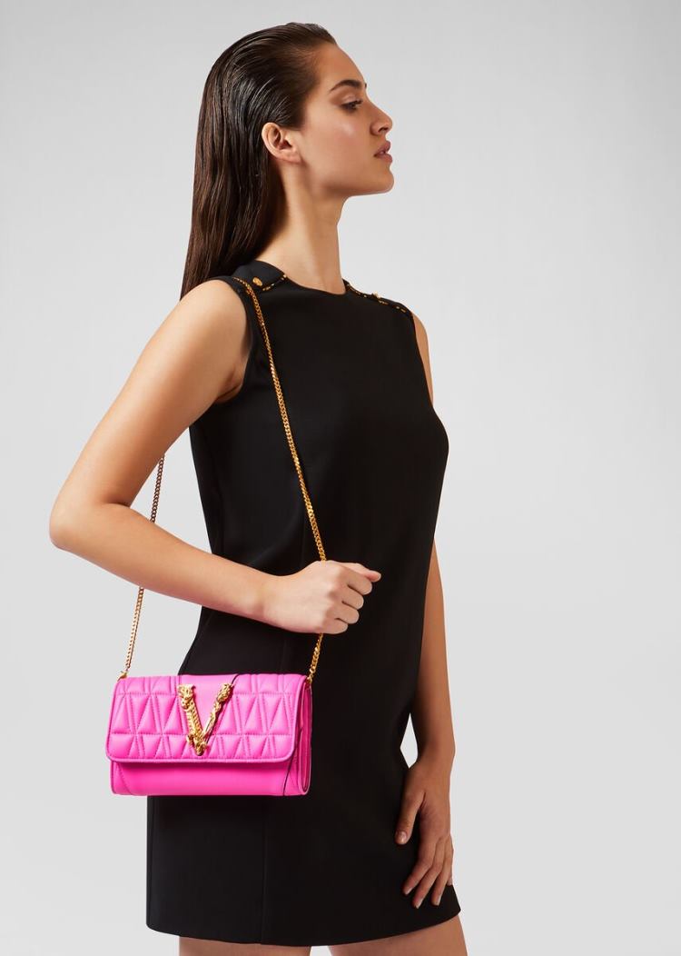 Versace Virtus Quilted Chain πορτοφολια γυναικεια ροζ | 7UYVF0Z