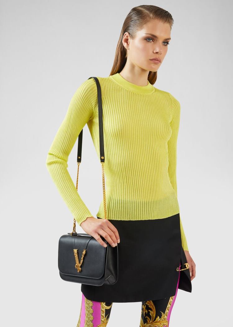 Versace Virtus Shoulder Bag τσάντεσ ώμου γυναικεια μαυρα | WX7VW2C