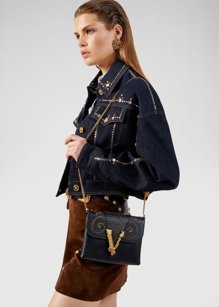 Versace Virtus Western Clutch τσάντα clutch γυναικεια μαυρα | PXCXRS6