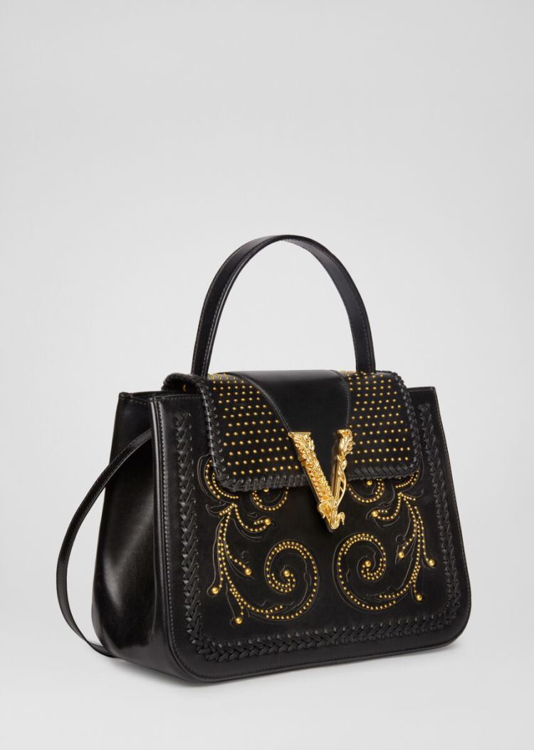 Versace Virtus Western Top Handle Bag Handle Bag γυναικεια μαυρα | 7AHBFOK