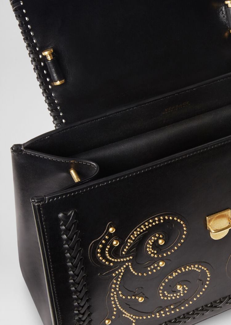 Versace Virtus Western Top Handle Bag Handle Bag γυναικεια μαυρα | 7AHBFOK
