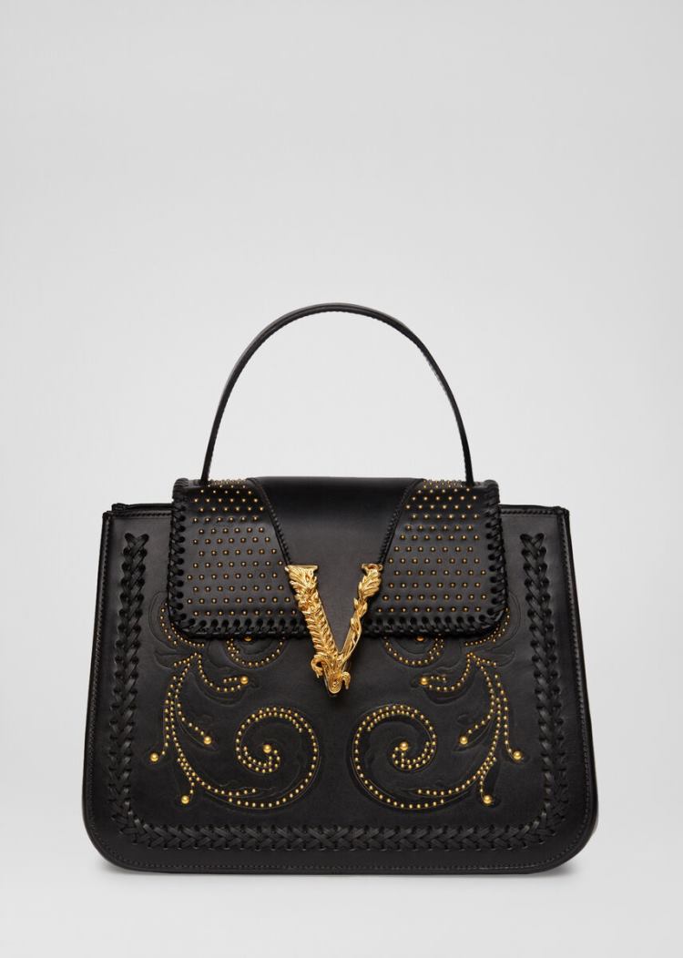 Versace Virtus Western Top Handle Bag Handle Bag γυναικεια μαυρα | 7AHBFOK