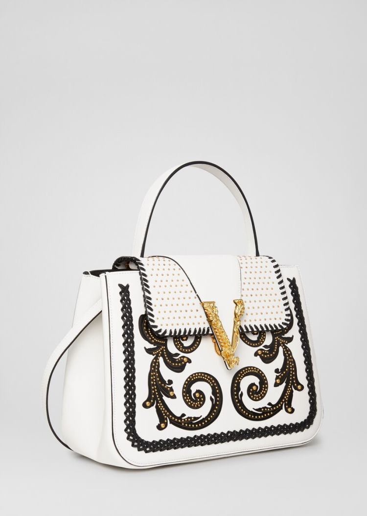 Versace Virtus Western Top Handle Bag Handle Bag γυναικεια ασπρα μαυρα | O551IA2