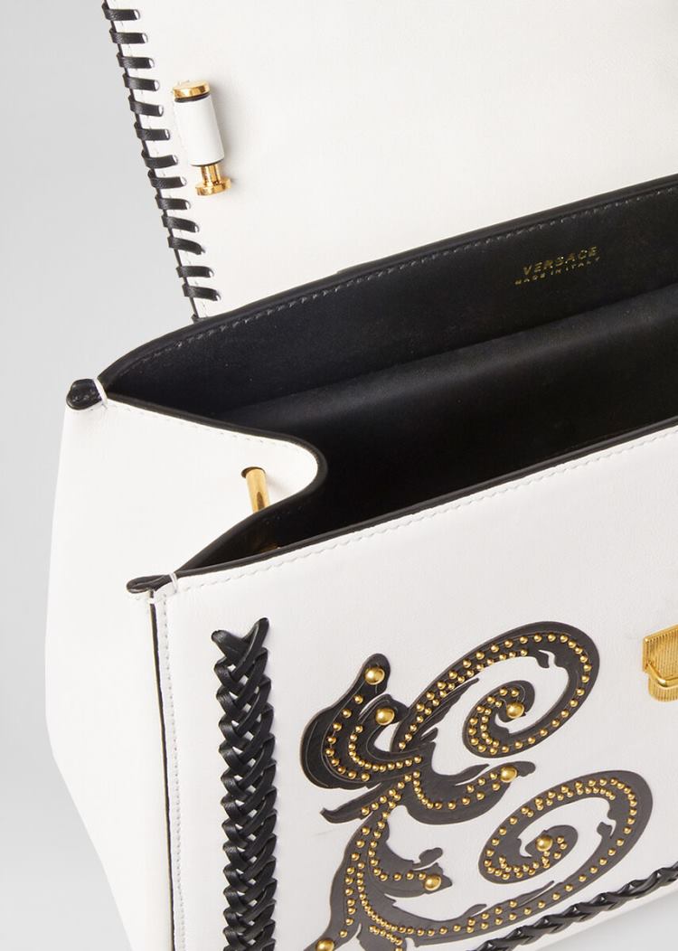 Versace Virtus Western Top Handle Bag Handle Bag γυναικεια ασπρα μαυρα | U7G0BI8