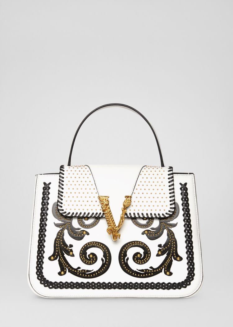 Versace Virtus Western Top Handle Bag Handle Bag γυναικεια ασπρα μαυρα | U7G0BI8