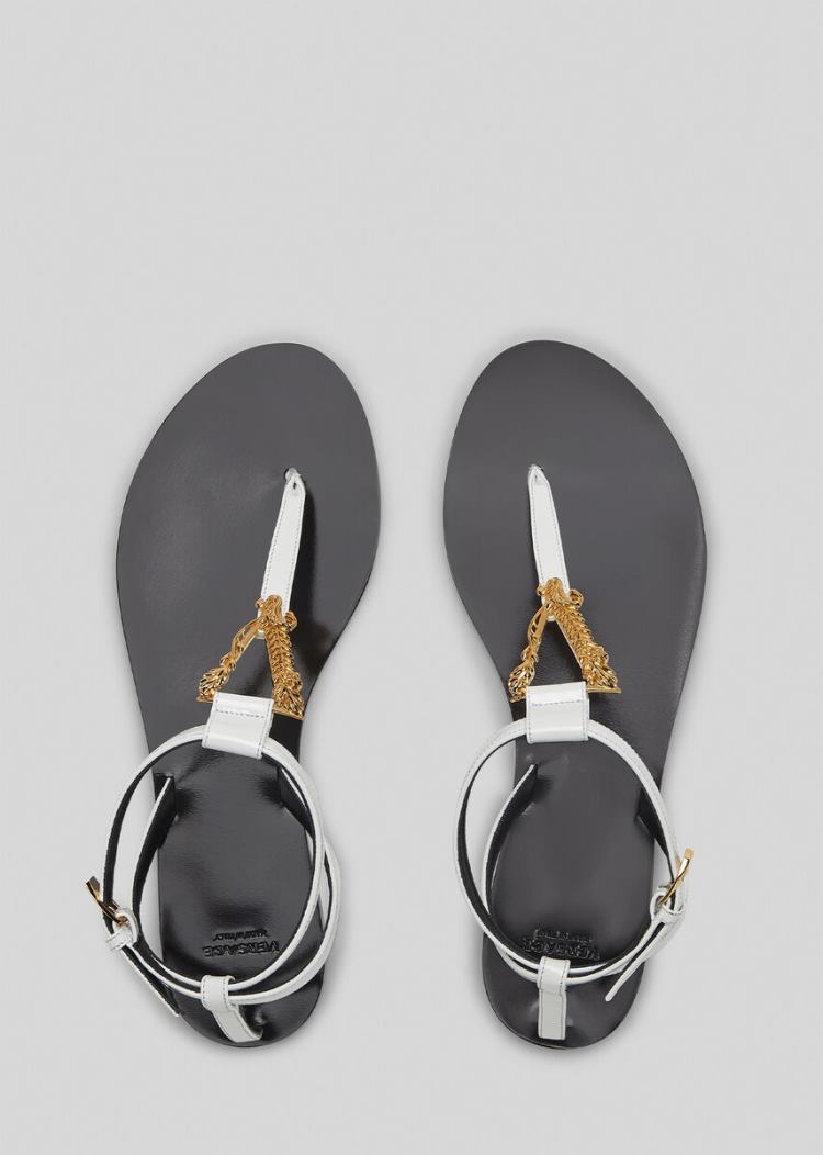 Versace Virtus φλατ Sandals σανδαλια γυναικεια ασπρα | JQOR1IG